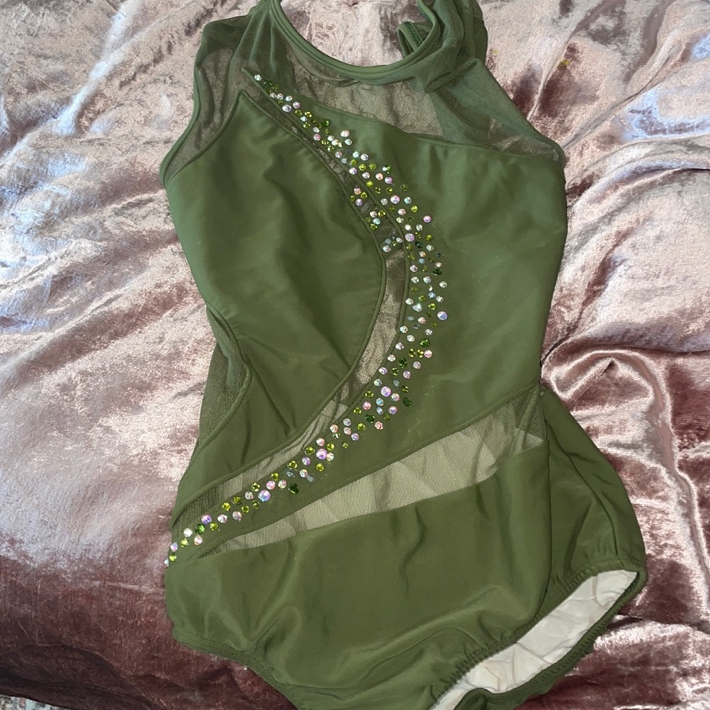 Custom made dance costume leotard with diamonds